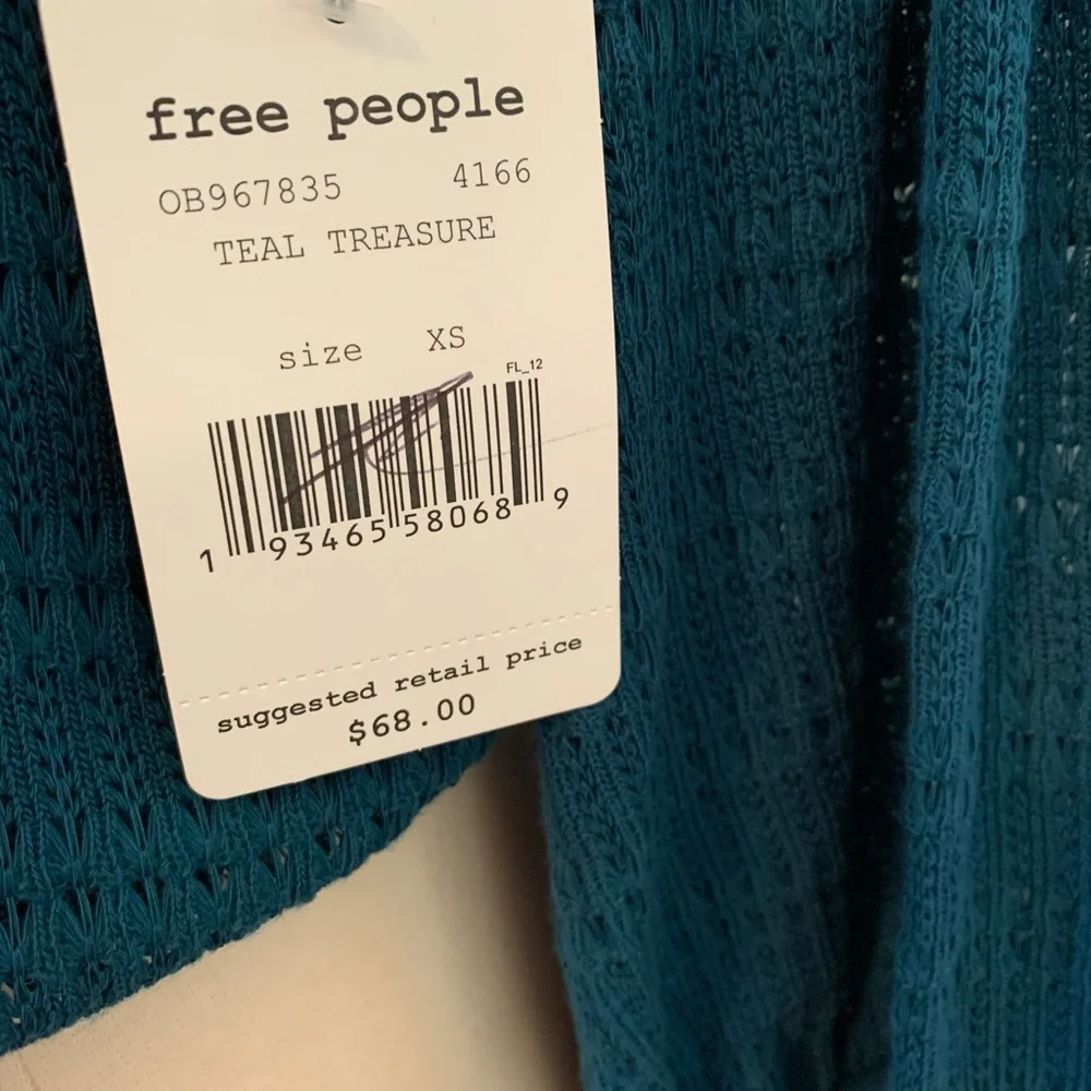 Free People Off shoulder blouse Top Blue XS Teal Treasure NWT long sleeve top